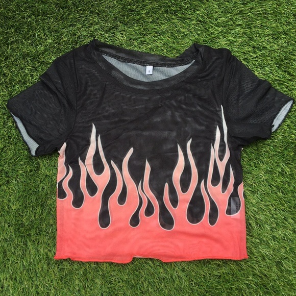 Sheer mesh flame fire black crop top - Picture 5 of 5
